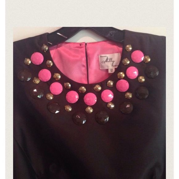 Milly Embellished Collar Brown and Pink Sleeveless Dress. Size 12 NWT - Picture 3 of 8